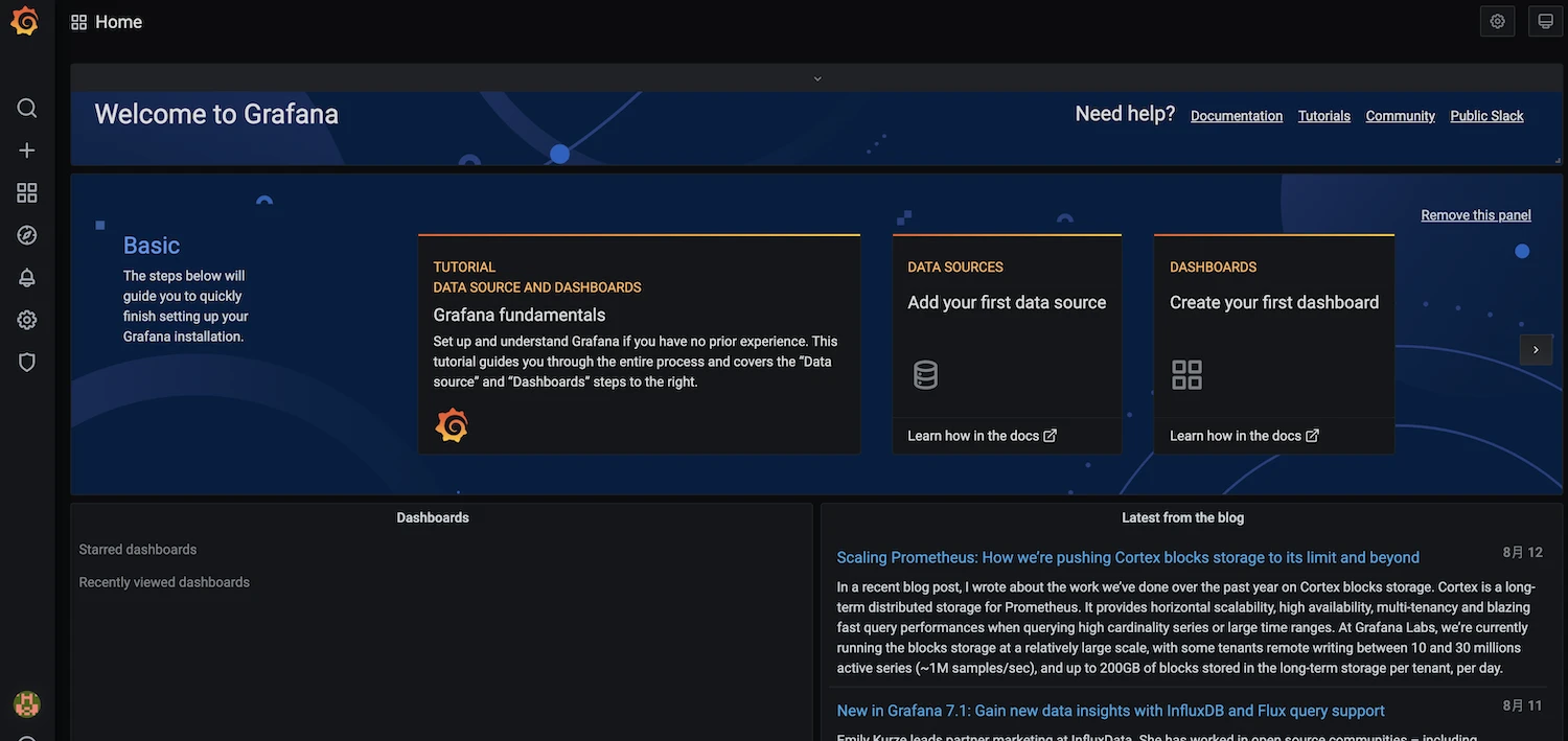 Grafana login screen