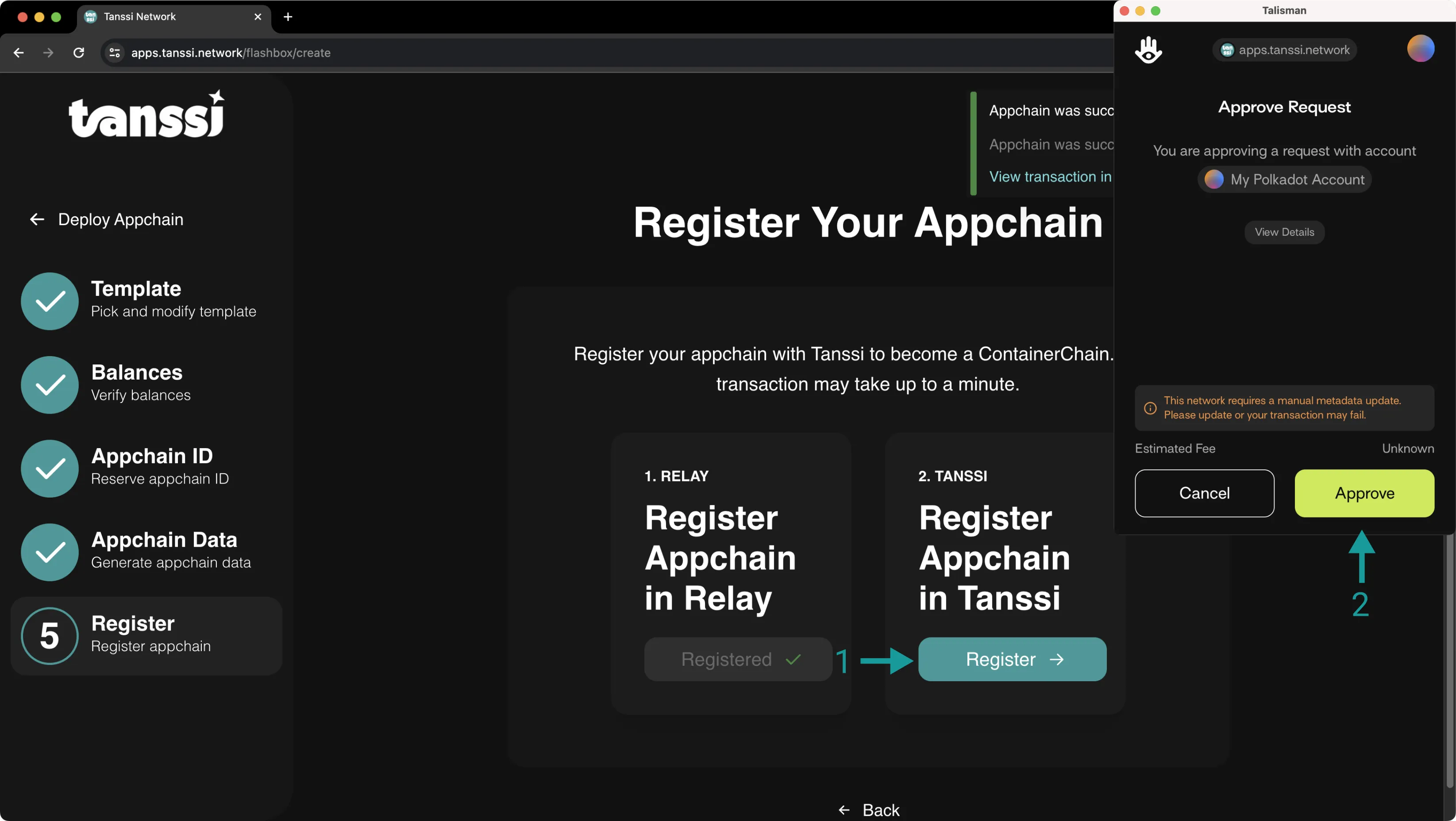 Register your network on Tanssi.