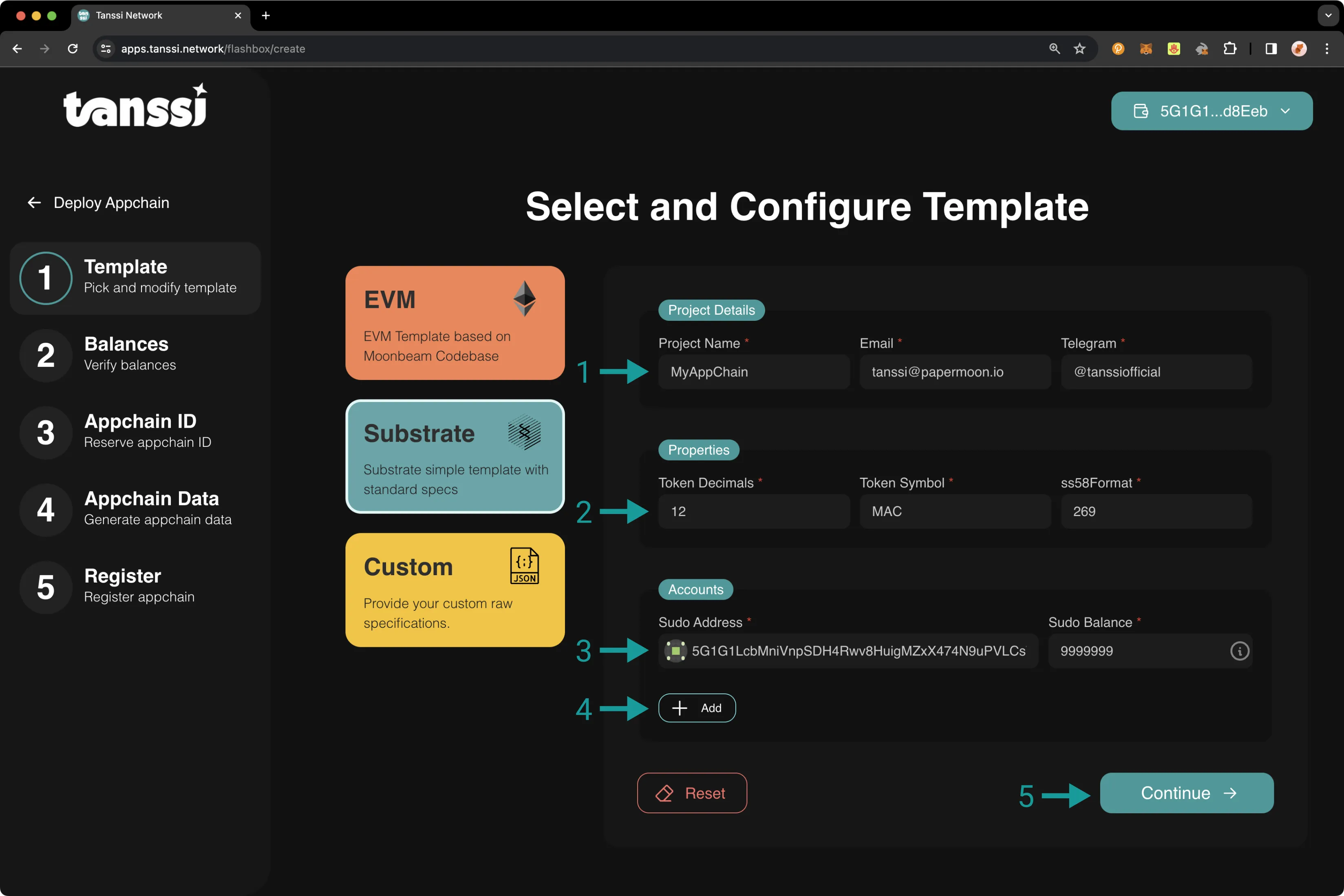 Create a baseline Substrate Network with the Tanssi dApp.