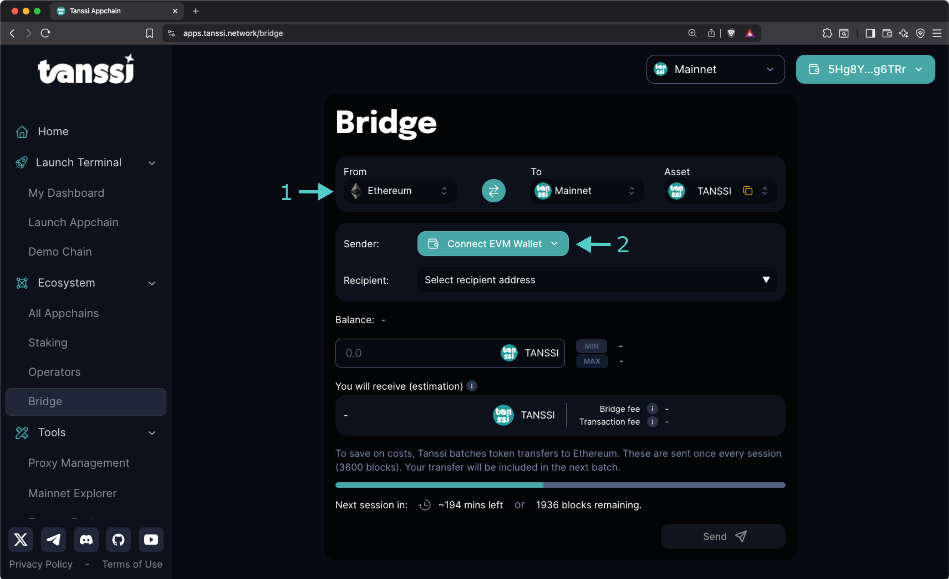 Select Ethereum and Connect the Wallet