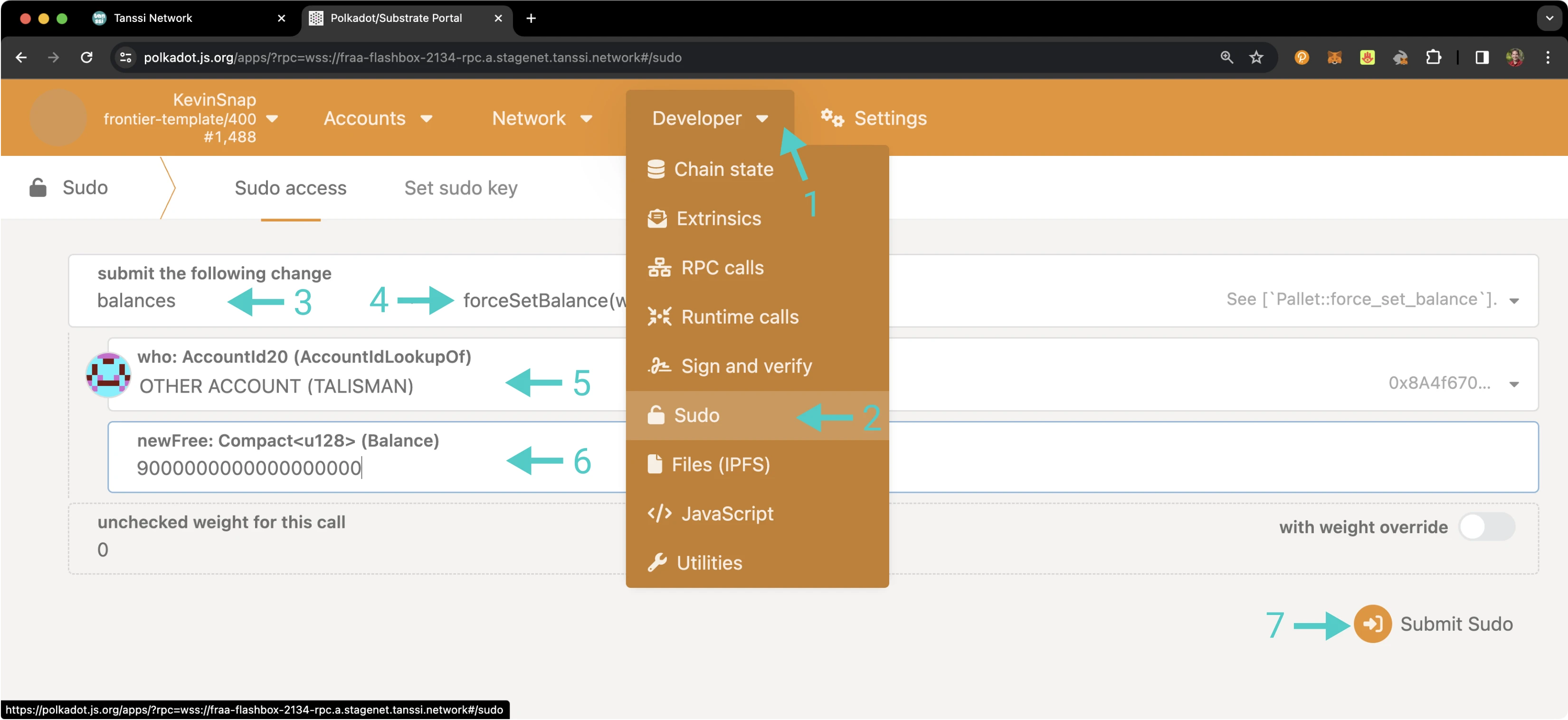 Force assign balances on Polkadot.js Apps