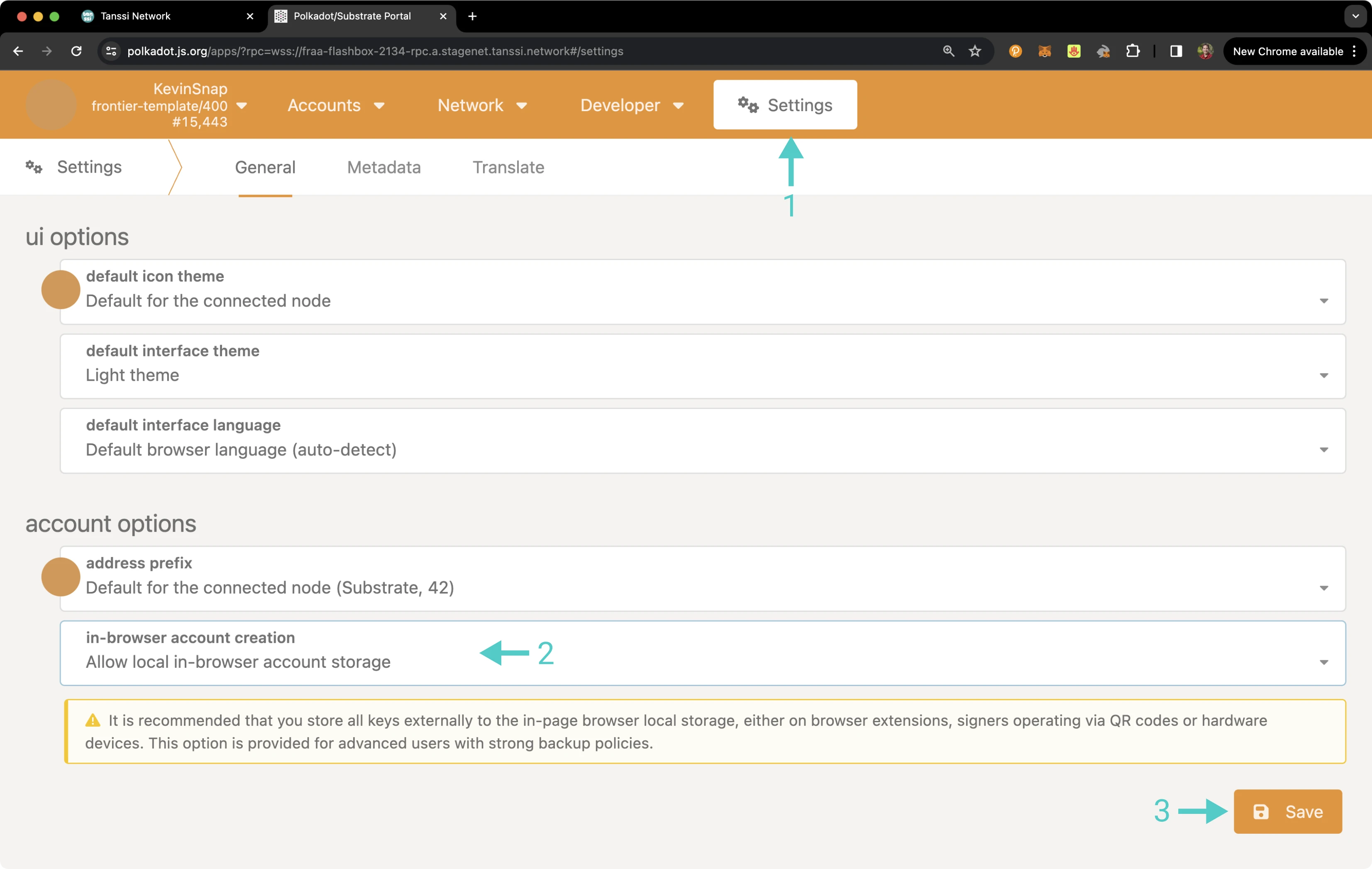 Allowing creation of in-browser storage