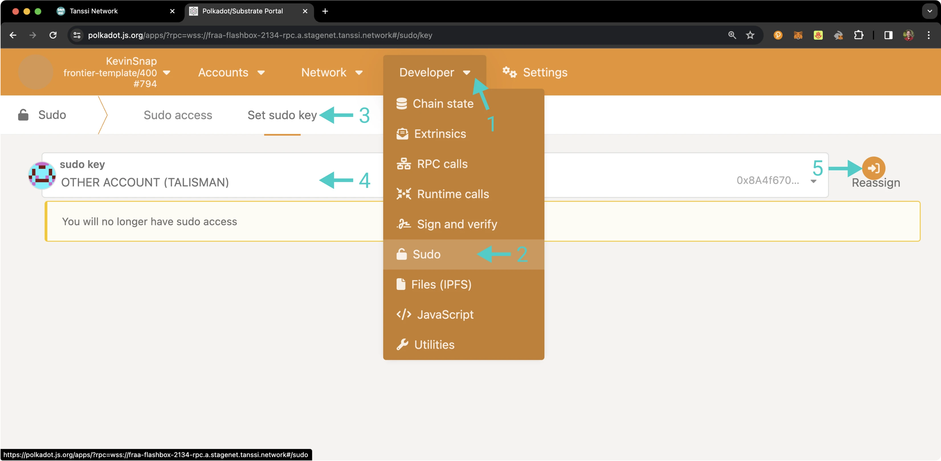 Change Sudo account on Polkadot.js Apps