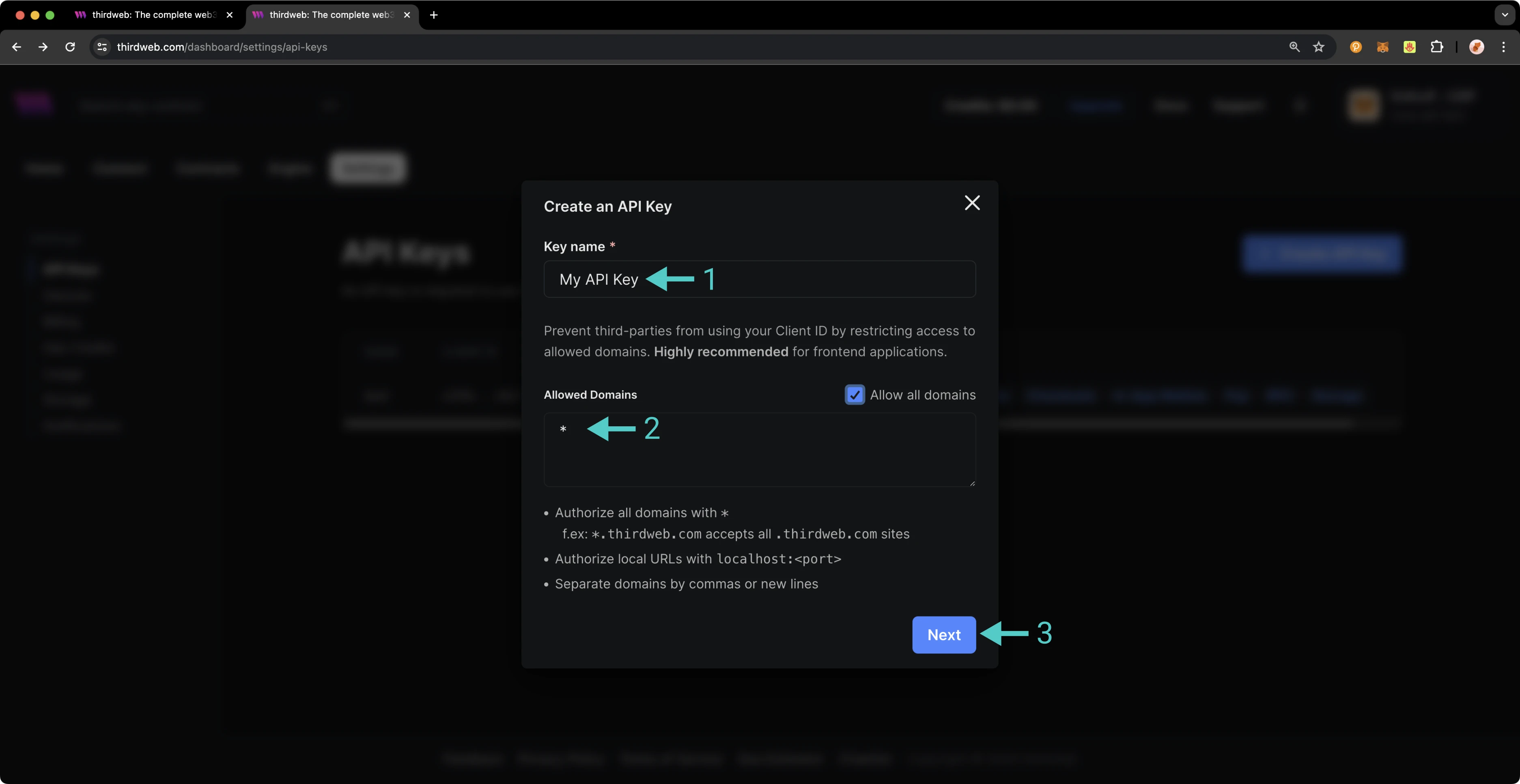 thirdweb create API key