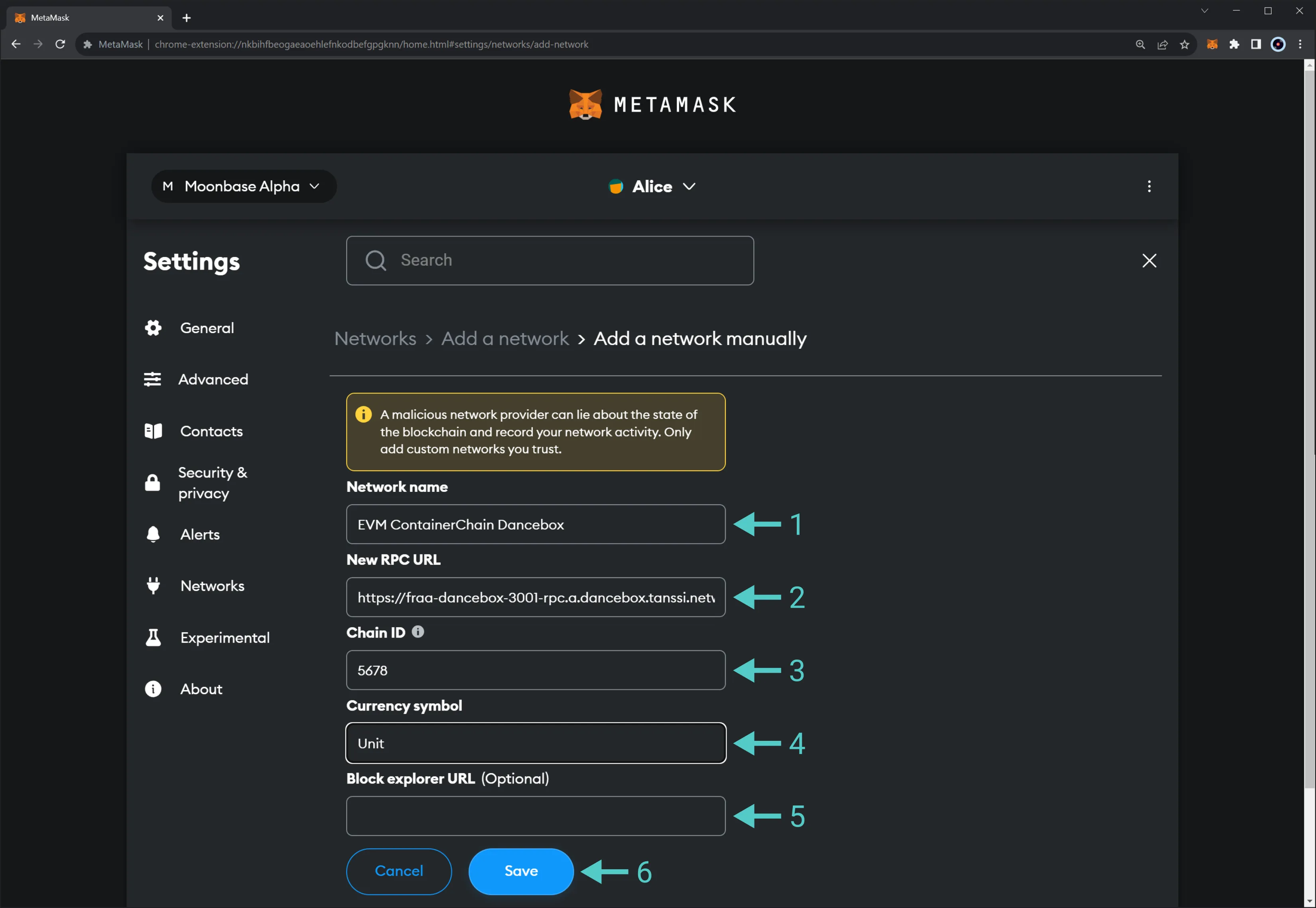 Add network in Metamask