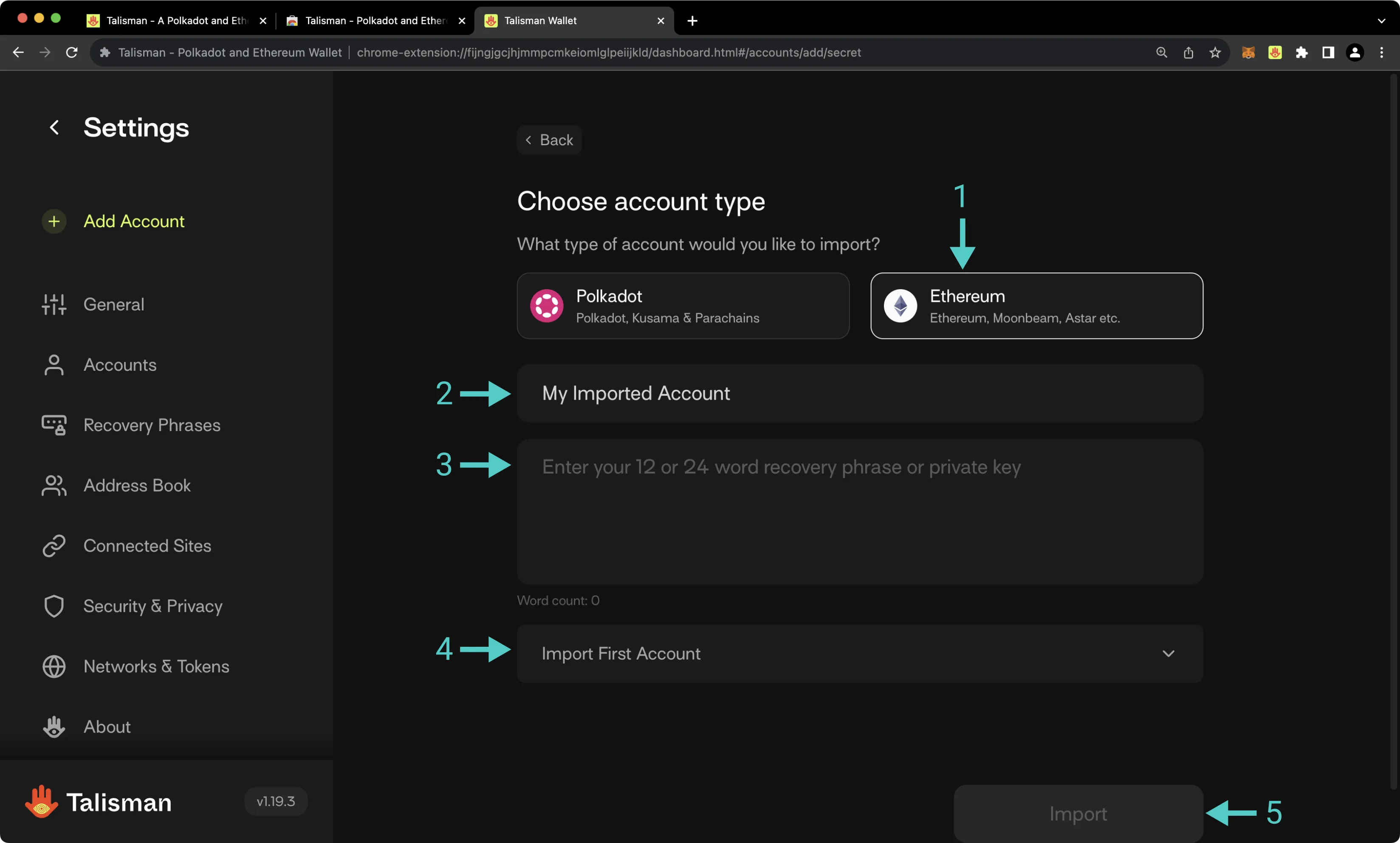 Import existing account final steps