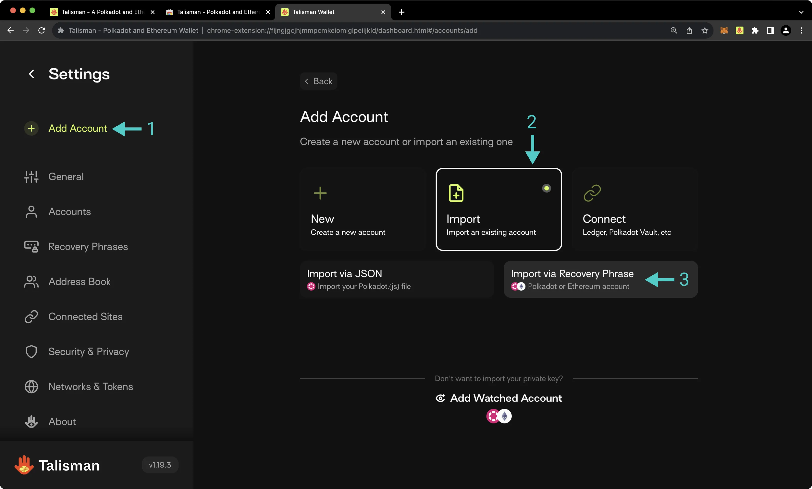 Import existing account setup