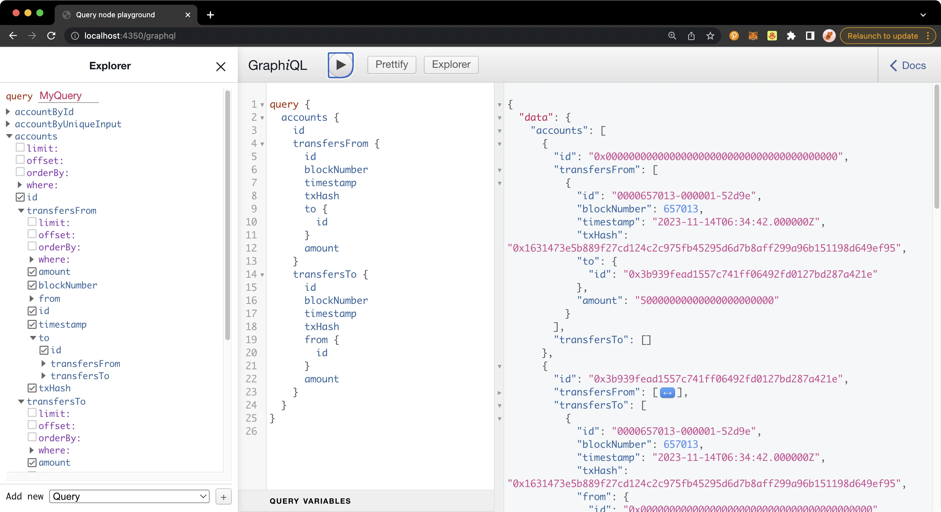 Running queries in GraphQL playground