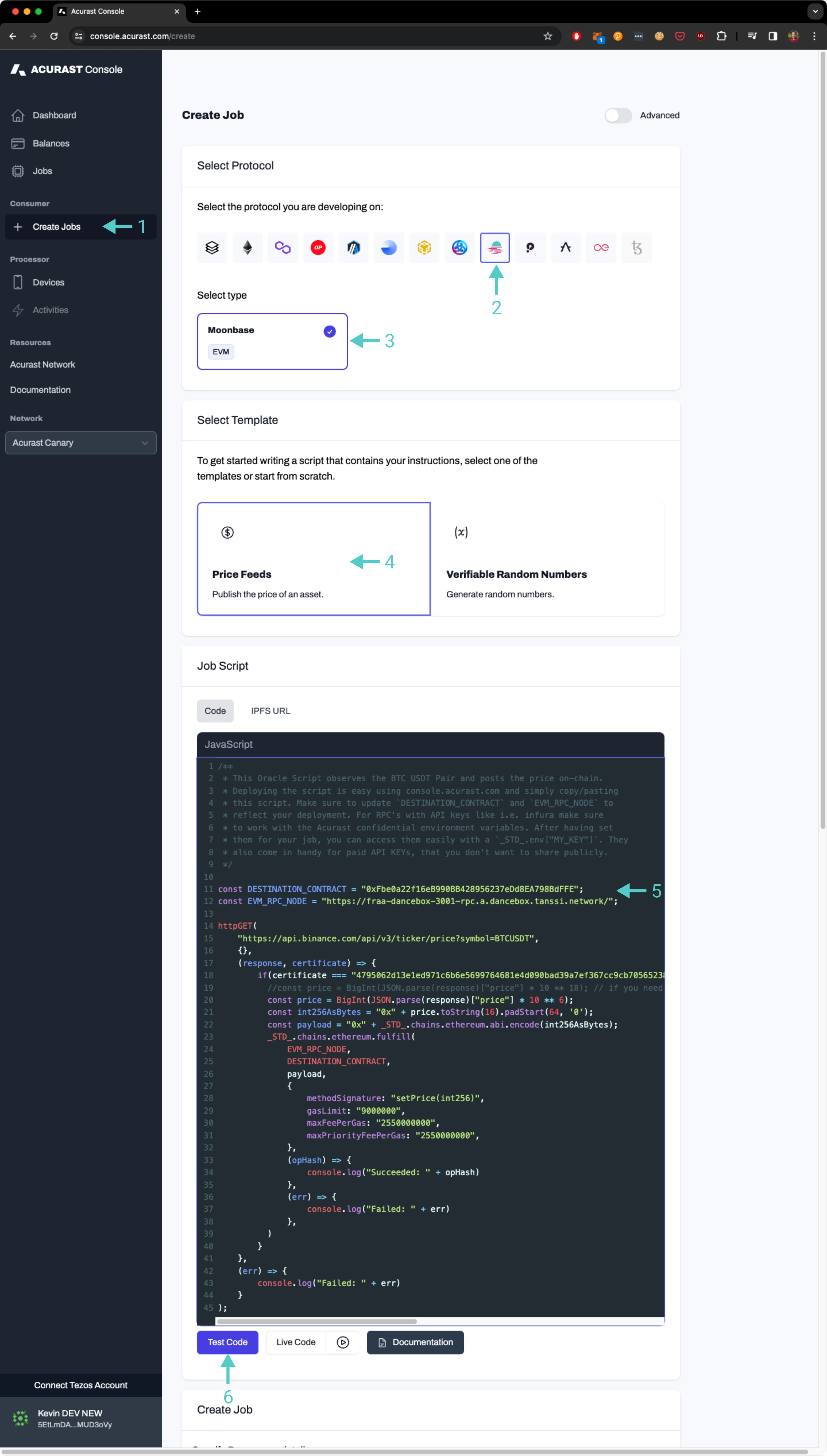 Job setup on Acurast console