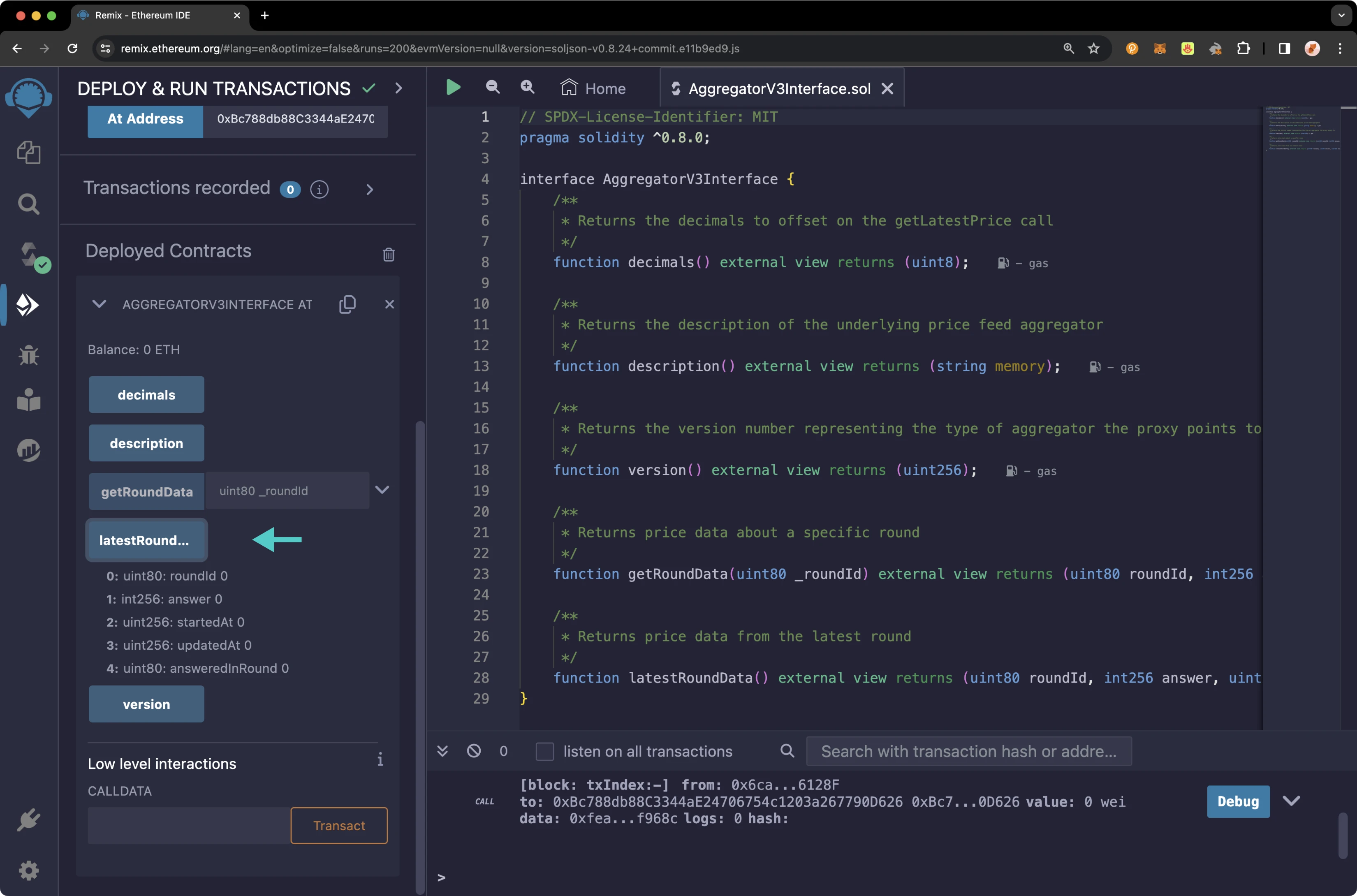 Get output of deployed aggregator contract