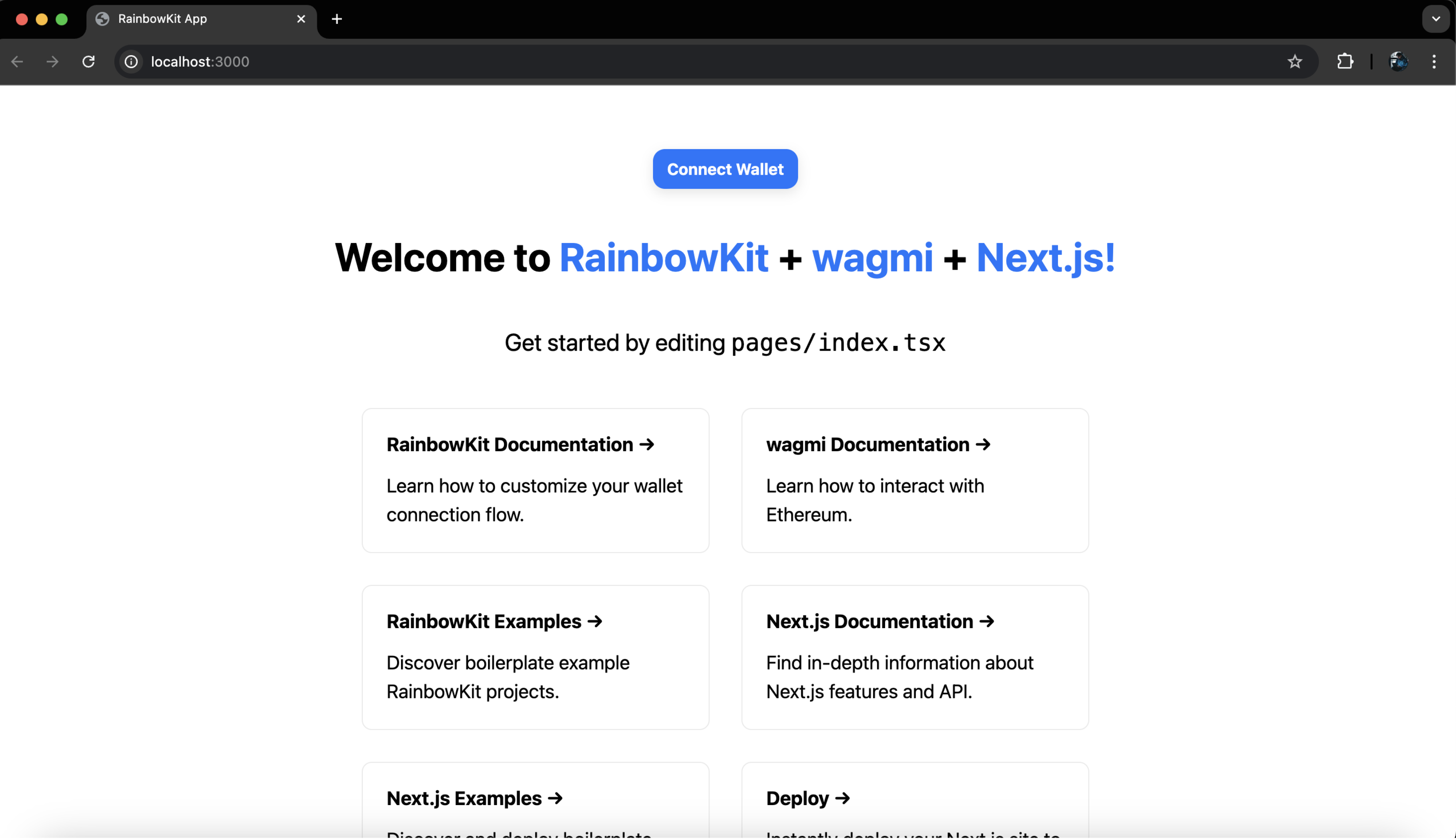 Scaffolded RainbowKit project landing page