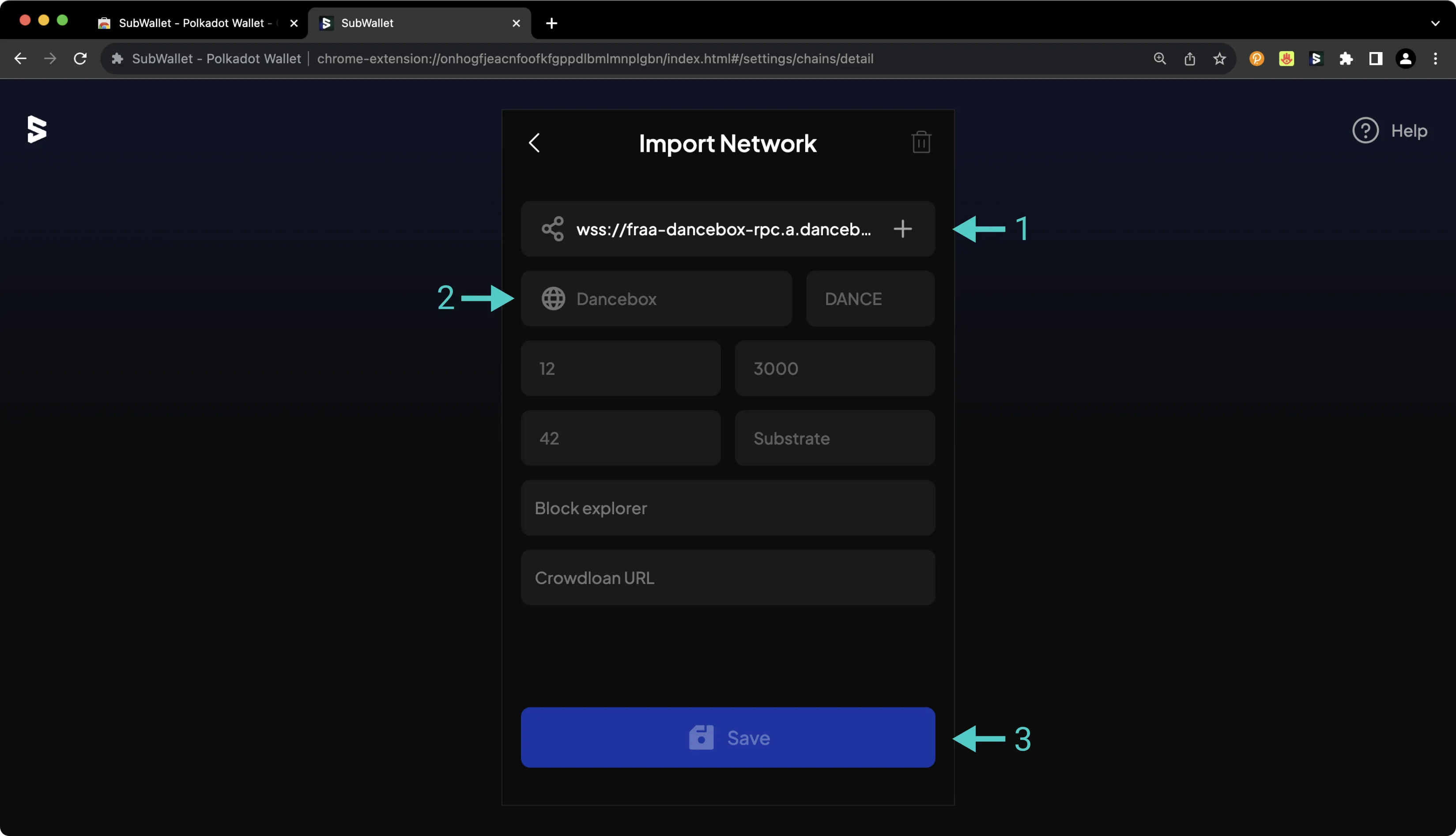 Add Network in SubWallet