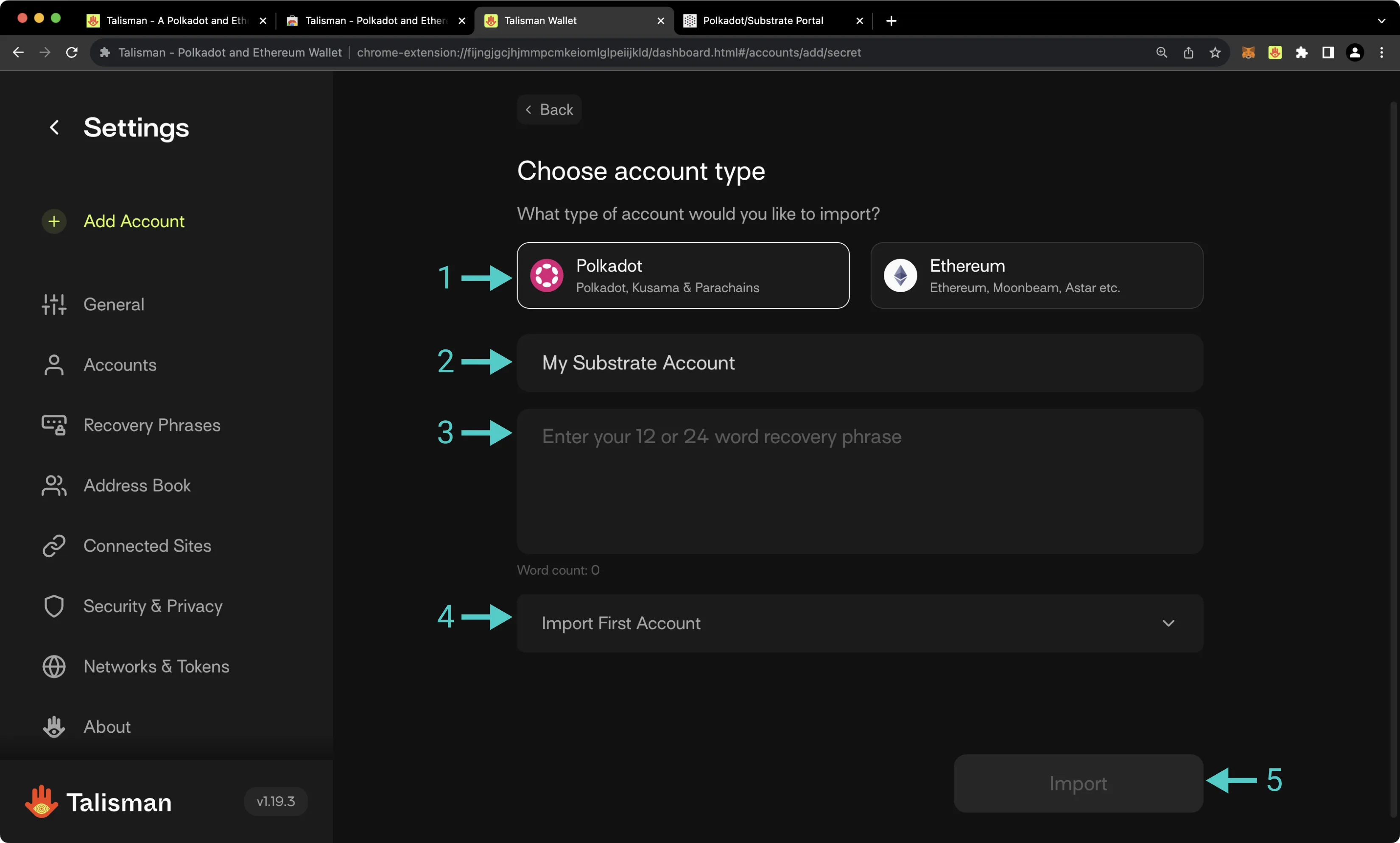 Import existing account final steps