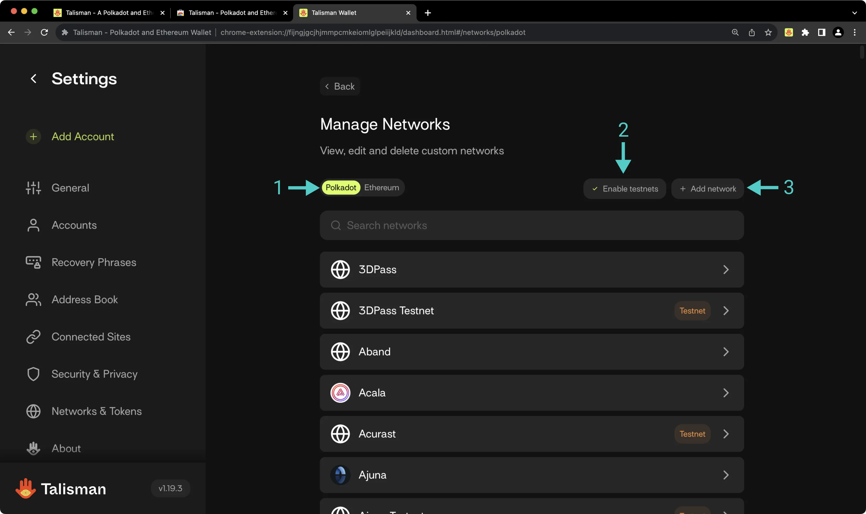 Add Network in Talisman