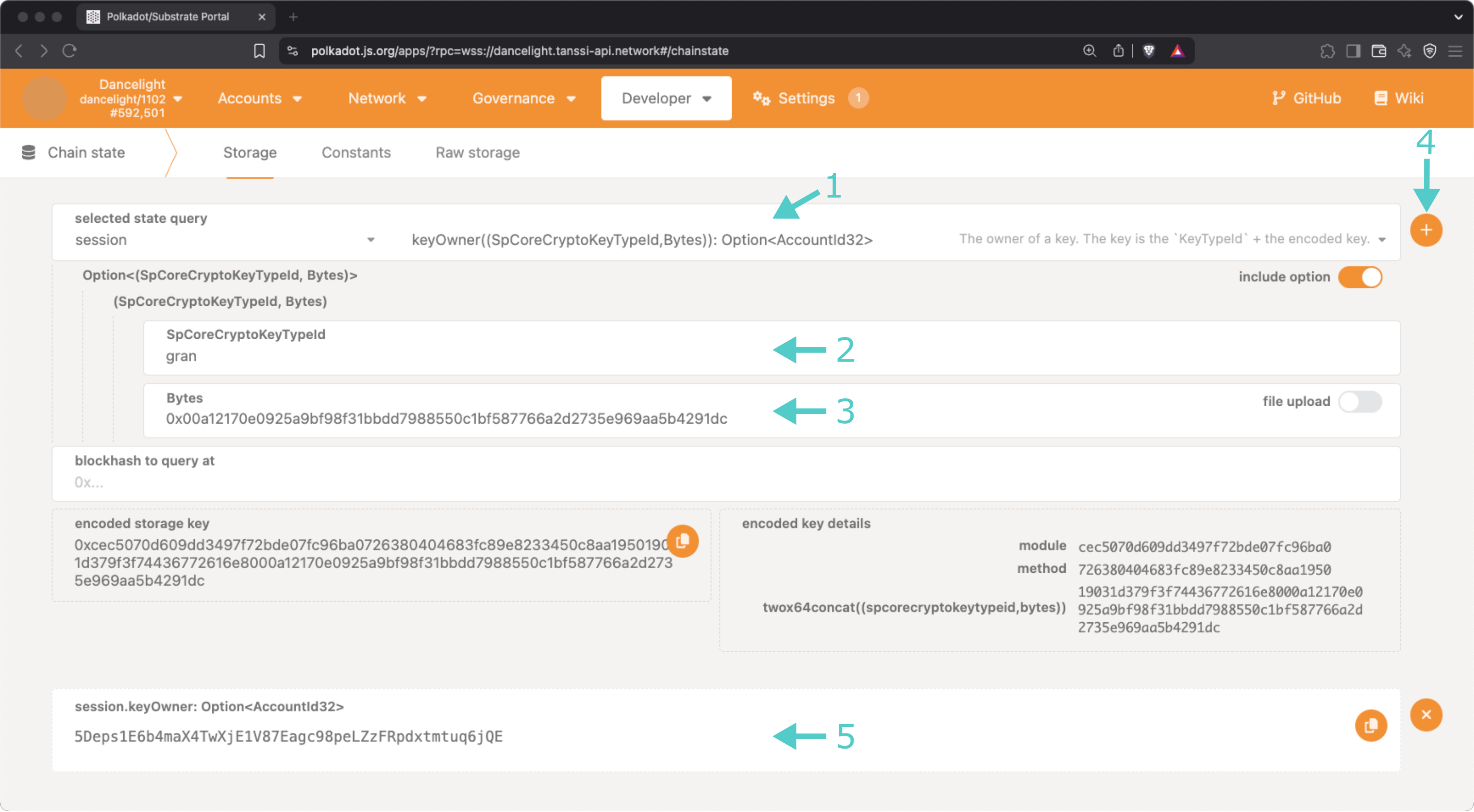 Create and submit query to verify session keys on the developer portal