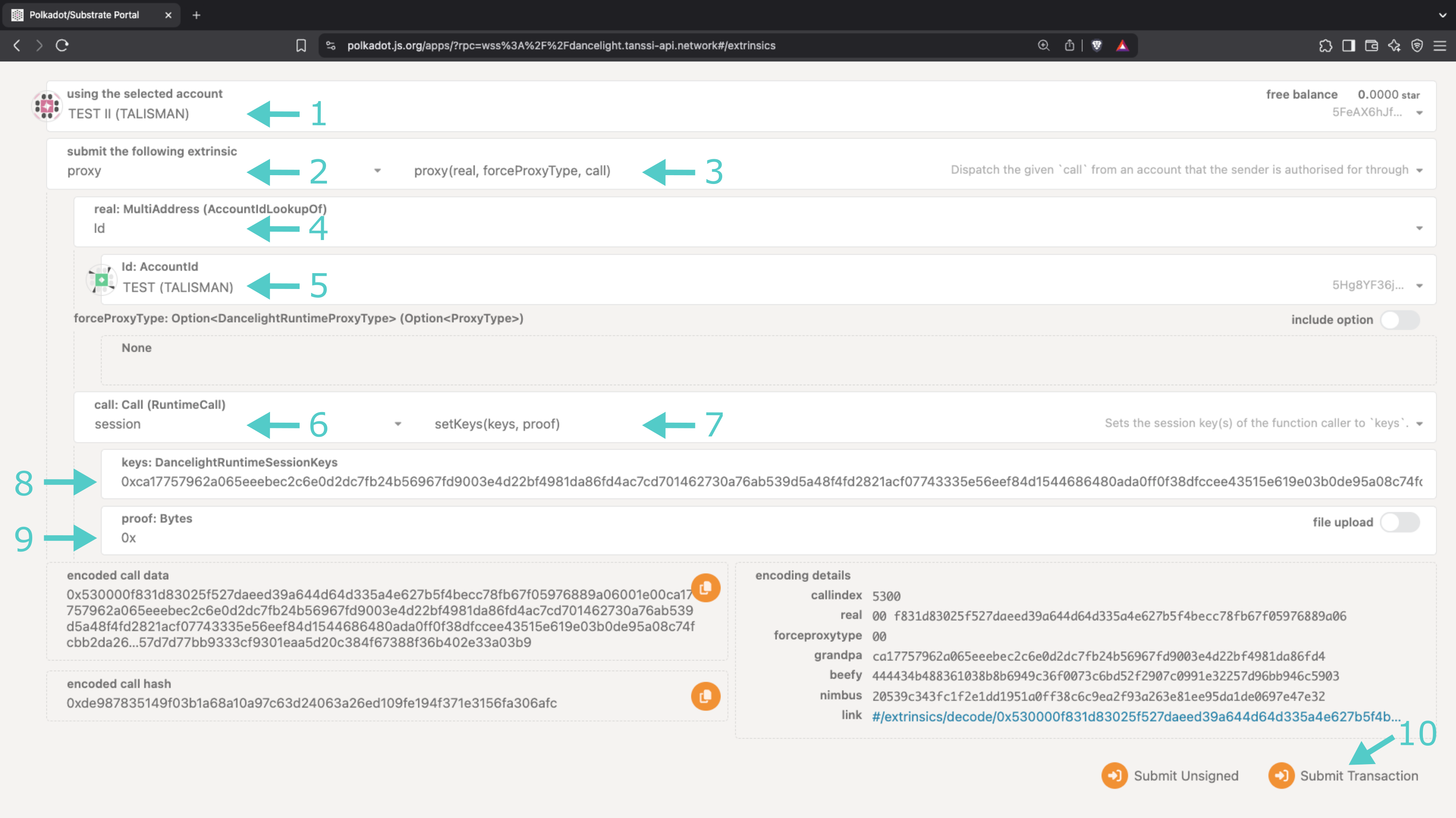 Execute a proxy transaction from the Extrinsics page of Polkadot.js Apps