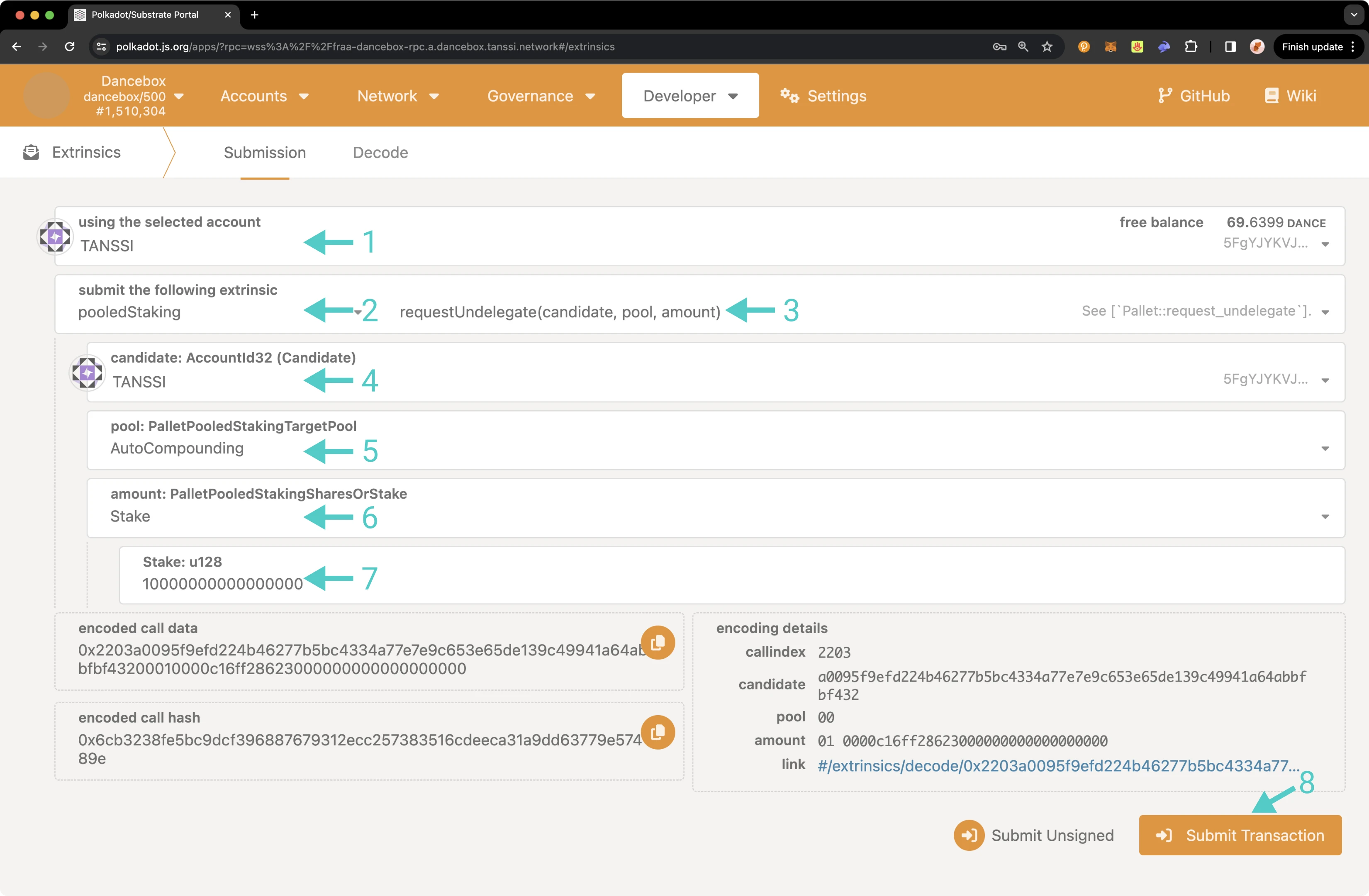 Create and submit an extrinsic to un-delegate on Polkadot.js Apps