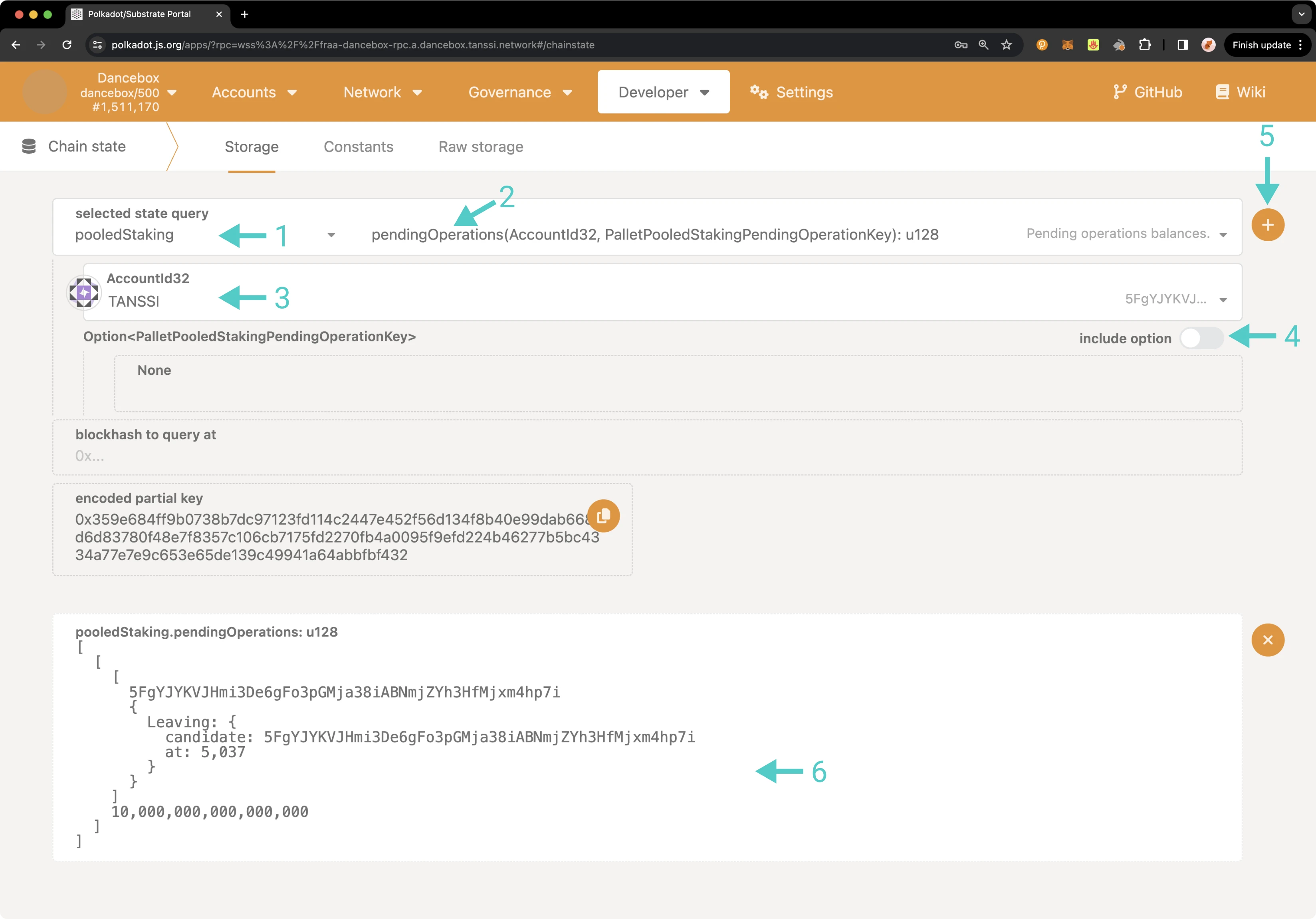 Query the pending undelegation request on Polkadot.js Apps