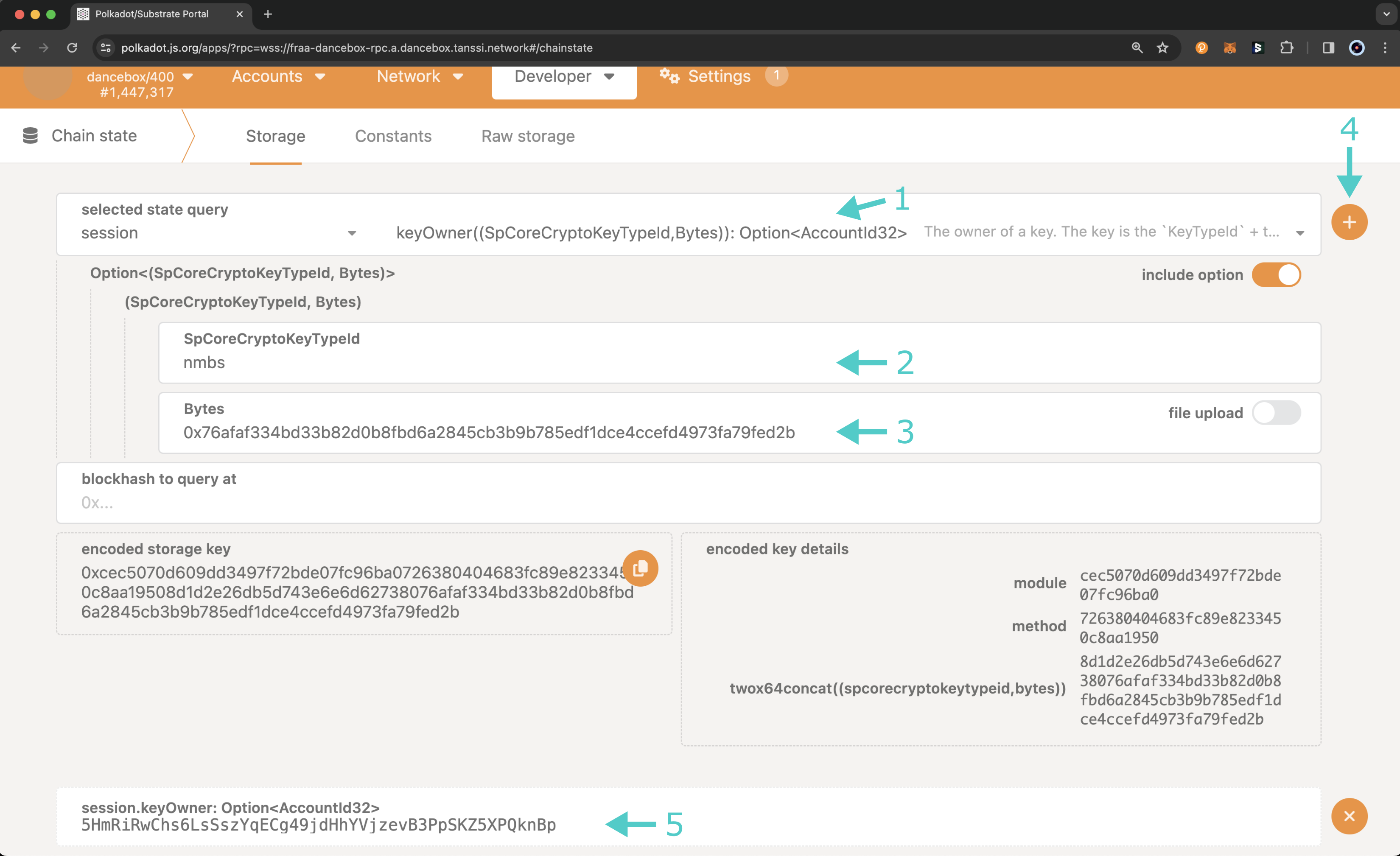 Create and submit query to verify session keys on Polkadot.js Apps