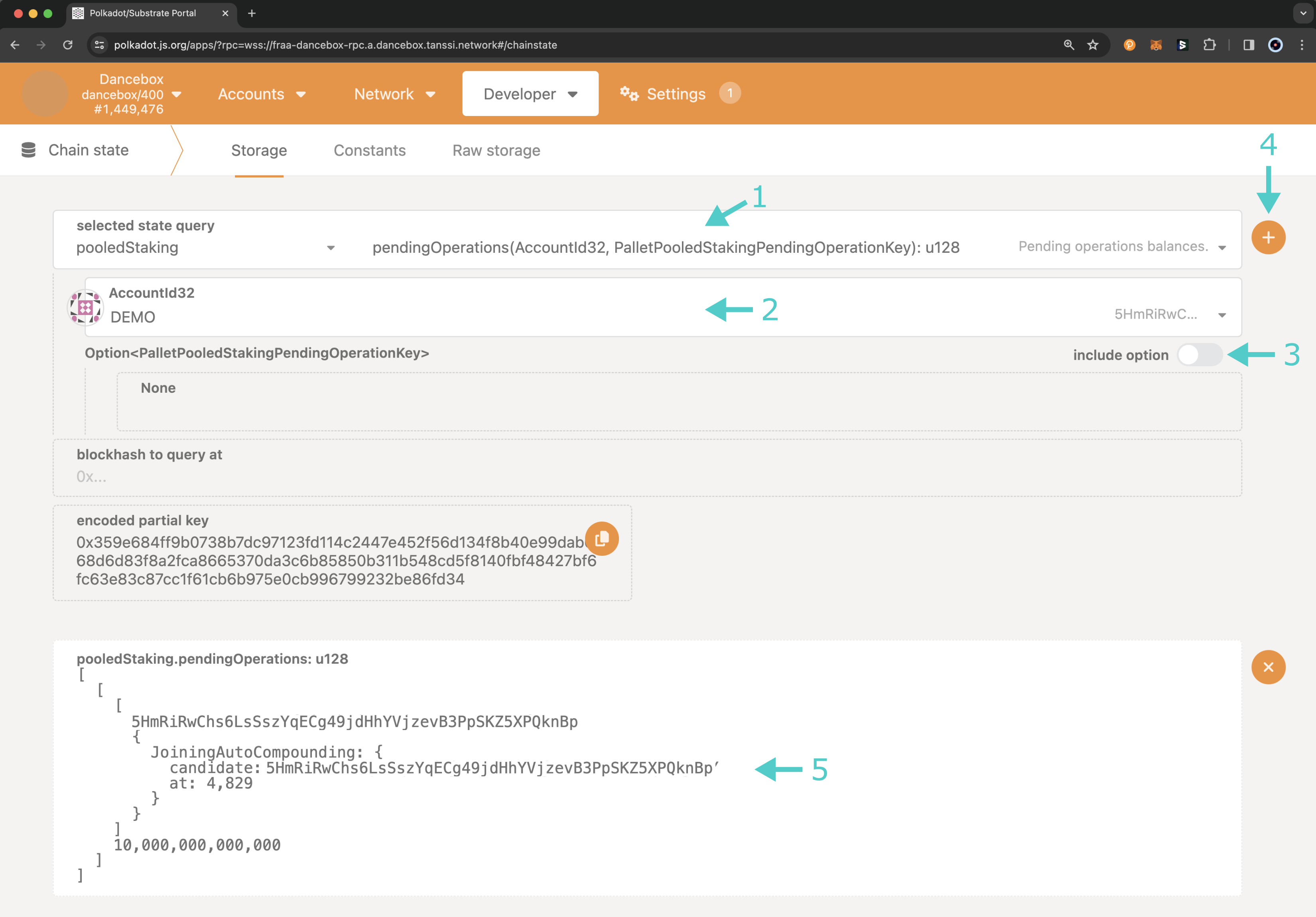 Query the pending self-delegation request on Polkadot.js Apps